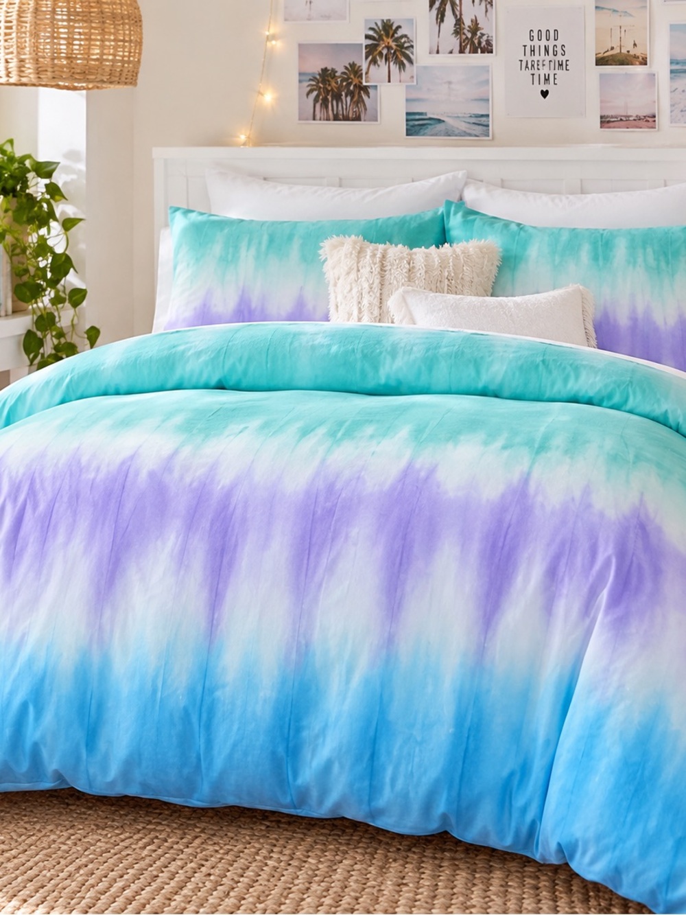 PB Teen Reef Tie Dye Duvet Cover Full Queen NIP Aqua Blue Purple Discontinued